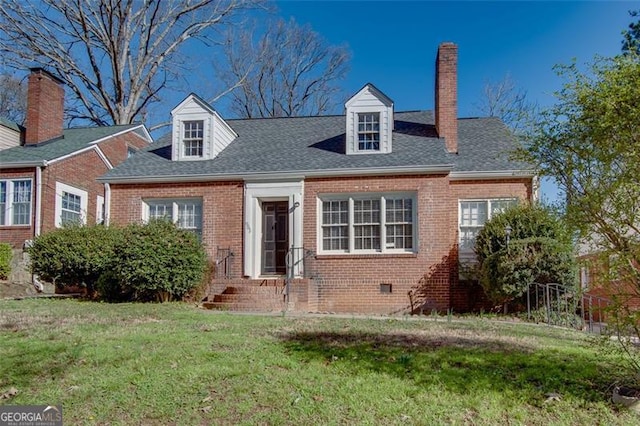 469 Mellview Ave, Atlanta, GA 30310 - cape cod-style house featuring brick siding, a front yard, a chimney, and crawl space