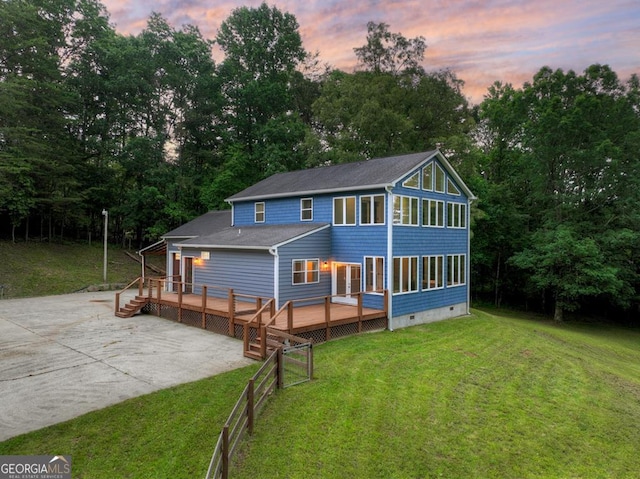 67 Mcnelley Dr, Morganton, GA 30560 - rear view of property with crawl space, a deck, roof with shingles, and view of scattered trees