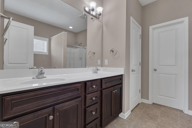 502 Creekside Dr, Lagrange, GA 30240 - bathroom featuring double vanity, a shower stall, and tile patterned floors