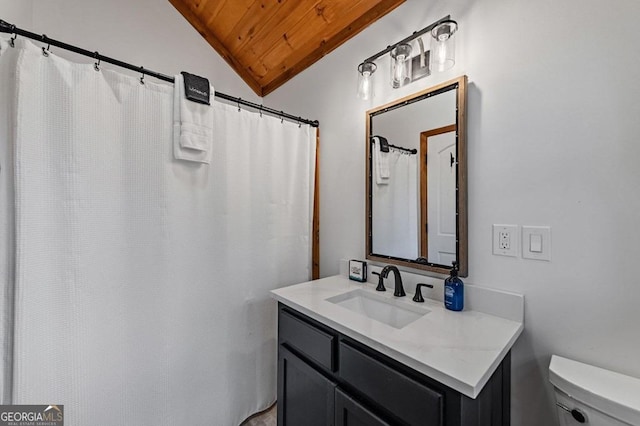 128 Overlake Ct, Morganton, GA 30560 - bathroom with wooden ceiling, vaulted ceiling, and vanity