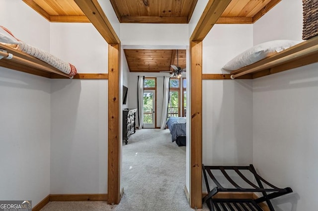 128 Overlake Ct, Morganton, GA 30560 - walk in closet with carpet flooring, beam ceiling, and a ceiling fan