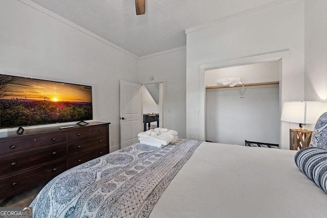 128 Overlake Ct, Morganton, GA 30560 - bedroom featuring a closet, crown molding, and a ceiling fan