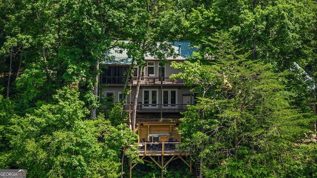 128 Overlake Ct, Morganton, GA 30560 - back of property featuring a wooden deck and french doors
