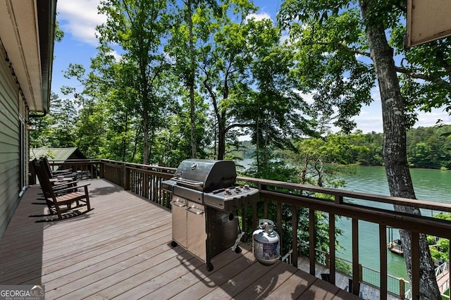 128 Overlake Ct, Morganton, GA 30560 - deck featuring a water view, area for grilling, and view of scattered trees