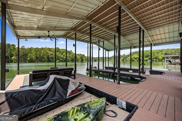 128 Overlake Ct, Morganton, GA 30560 - dock area with boat lift, a water view, and view of wooded area