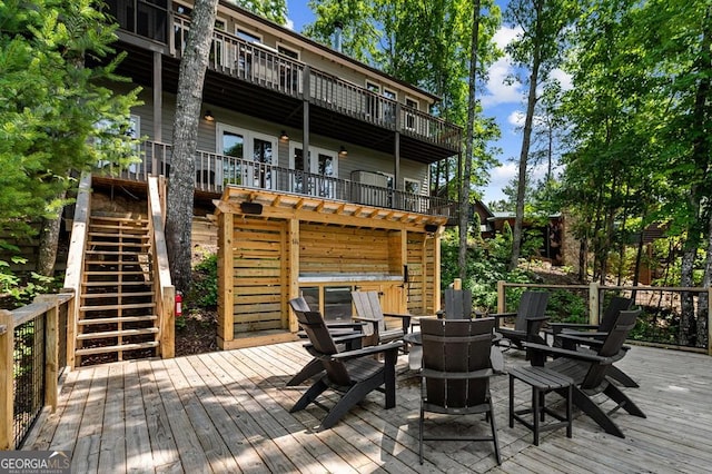 128 Overlake Ct, Morganton, GA 30560 - wooden deck featuring stairway and a fire pit