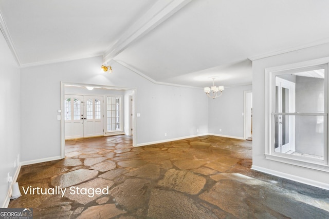 750 Crest Valley Dr NW, Sandy Springs, GA 30327 - spare room featuring stone floors, a chandelier, and french doors