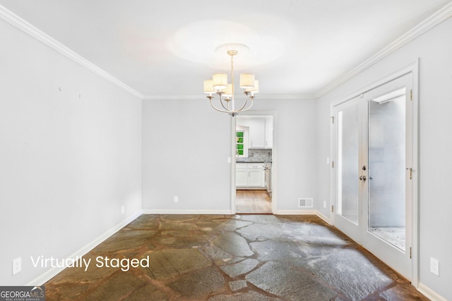 750 Crest Valley Dr NW, Sandy Springs, GA 30327 - unfurnished dining area with a chandelier and crown molding