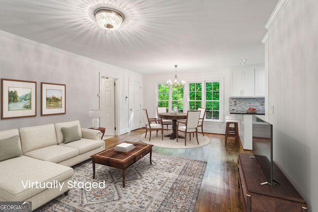 750 Crest Valley Dr NW, Sandy Springs, GA 30327 - living area featuring a chandelier, dark wood-style flooring, and crown molding