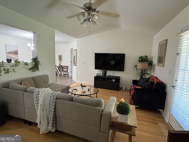 44 Hawk Spring Dr SW, Rome, GA 30165 - living area with ceiling fan, lofted ceiling, light wood finished floors, and plenty of natural light