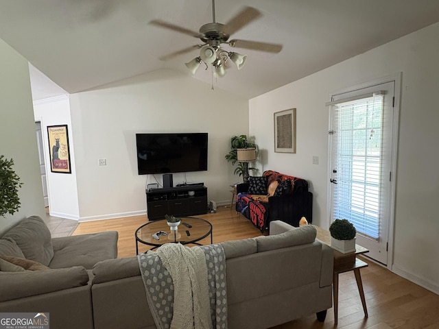 44 Hawk Spring Dr SW, Rome, GA 30165 - living room with a ceiling fan, lofted ceiling, and light wood finished floors