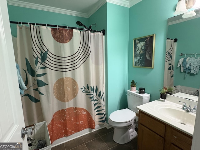 44 Hawk Spring Dr SW, Rome, GA 30165 - full bath featuring vanity, ornamental molding, tile patterned flooring, and a shower with curtain