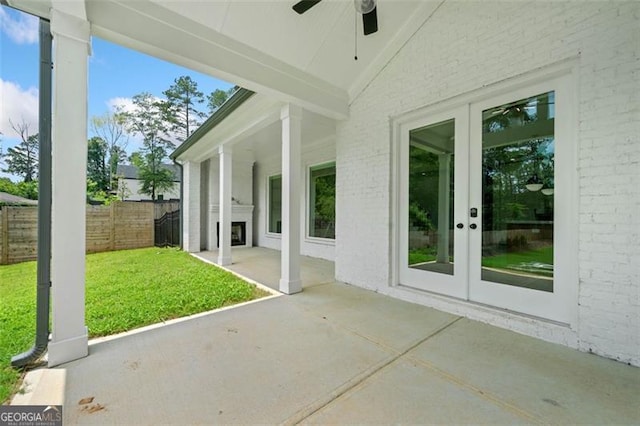 103 Maddox Rd, Buford, GA 30518 - view of patio / terrace with french doors and a ceiling fan