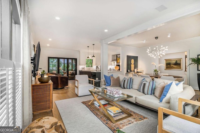 1833 N Rock Springs Rd NE, Atlanta, GA 30324 - living area featuring wood finished floors, recessed lighting, and a chandelier