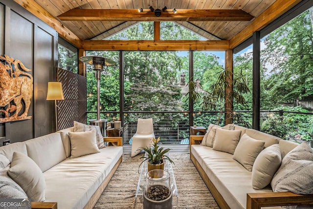 1833 N Rock Springs Rd NE, Atlanta, GA 30324 - living area with floor to ceiling windows, wooden ceiling, and view of scattered trees