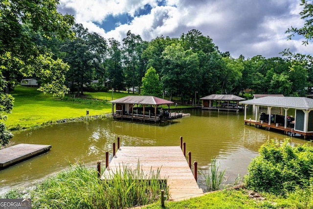 103 Fawn Ct, Eatonton, GA 31024 - dock area with a water view, boat lift, and a yard
