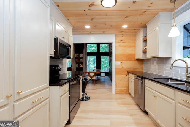 101 Pawnee St, Waleska, GA 30183 - kitchen with appliances with stainless steel finishes, wooden ceiling, decorative backsplash, light wood-style flooring, and recessed lighting