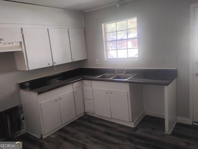 120 Foothill Dr, Dalton, GA 30720 - kitchen featuring white cabinetry, dark countertops, and dark wood-style floors