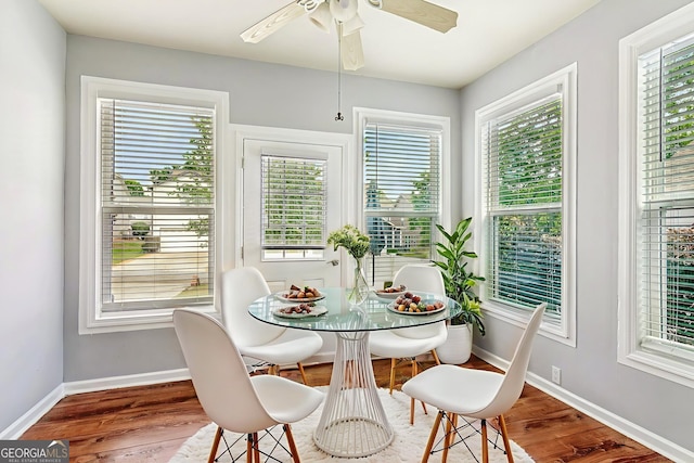3725 Downing Dr, Cumming, GA 30040 - dining space featuring wood finished floors and ceiling fan