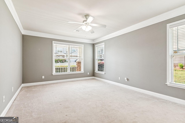 3725 Downing Dr, Cumming, GA 30040 - empty room featuring ornamental molding, light carpet, and a ceiling fan