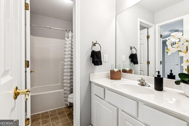 3725 Downing Dr, Cumming, GA 30040 - bathroom with vanity and shower / bathtub combination with curtain