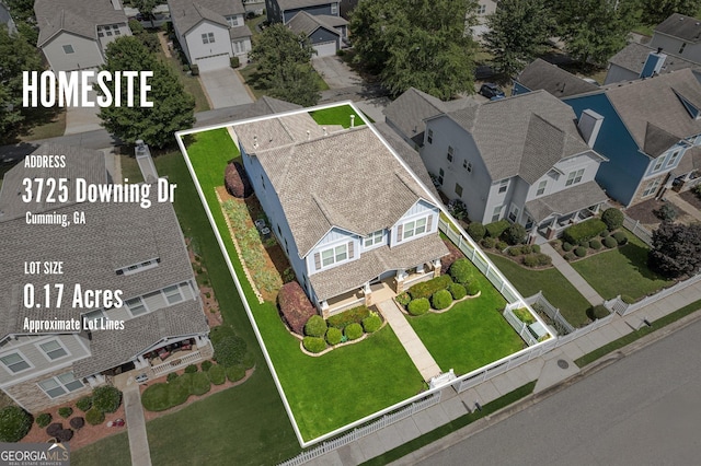 3725 Downing Dr, Cumming, GA 30040 - aerial perspective of suburban area with property boundaries highlighted