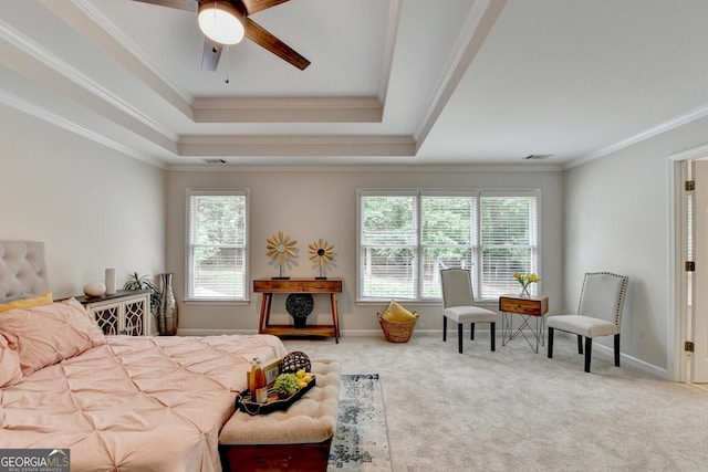 1868 Birch Briar Bnd, Lawrenceville, GA 30043 - bedroom featuring multiple windows, crown molding, carpet floors, and a tray ceiling
