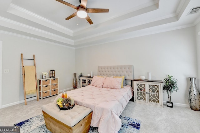1868 Birch Briar Bnd, Lawrenceville, GA 30043 - bedroom featuring a raised ceiling, carpet, ornamental molding, and a ceiling fan