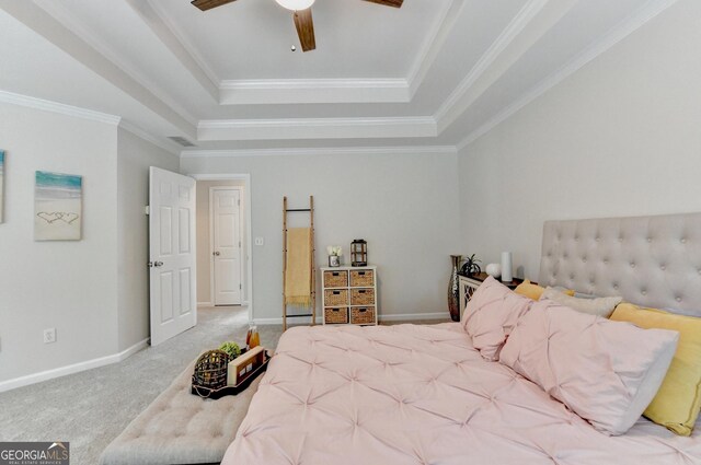 1868 Birch Briar Bnd, Lawrenceville, GA 30043 - bedroom with a tray ceiling, carpet flooring, ornamental molding, and ceiling fan
