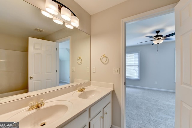 1868 Birch Briar Bnd, Lawrenceville, GA 30043 - bathroom featuring double vanity and ceiling fan