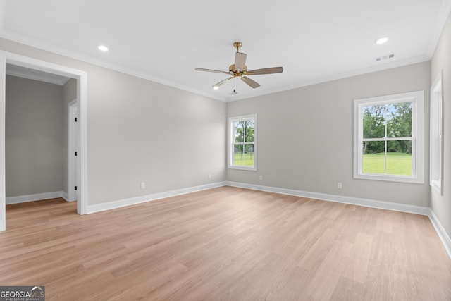 3 Honeysuckle Dr, Claxton, GA 30417 - unfurnished room with a ceiling fan, plenty of natural light, light wood-style floors, ornamental molding, and recessed lighting