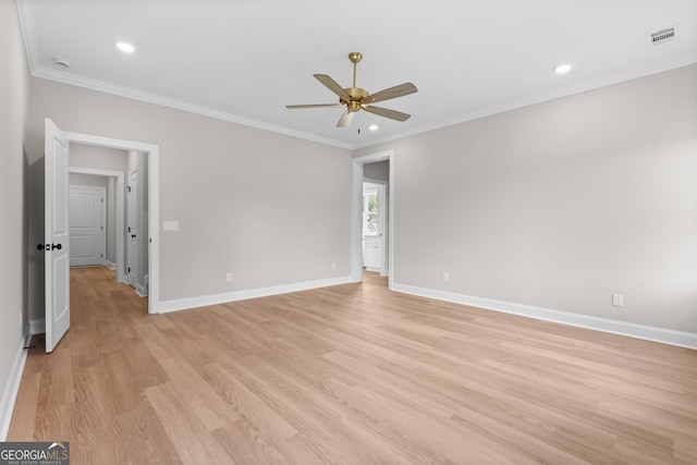 3 Honeysuckle Dr, Claxton, GA 30417 - empty room with a ceiling fan, ornamental molding, light wood-type flooring, recessed lighting, and a smoke detector