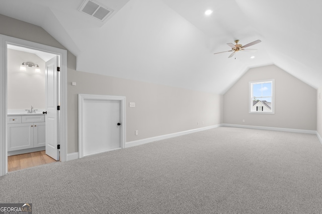 3 Honeysuckle Dr, Claxton, GA 30417 - bonus room with vaulted ceiling, light colored carpet, a ceiling fan, and recessed lighting