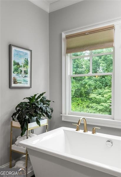 127 Oak Ln, Decatur, GA 30030 - bathroom featuring a freestanding bath and crown molding