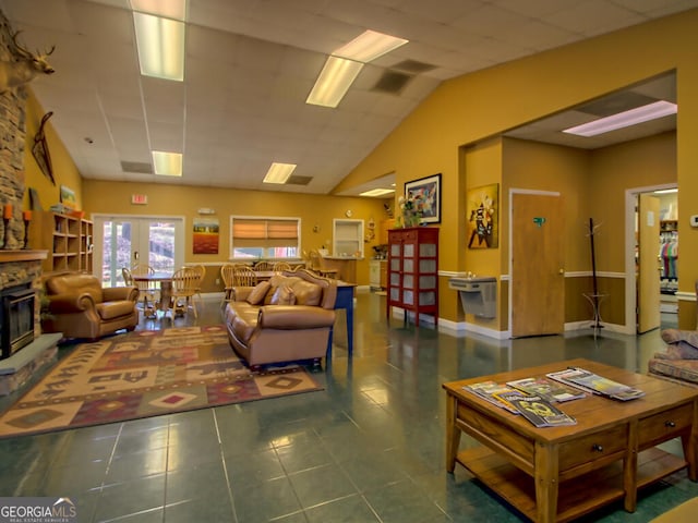 77 Falls View Dr, Dillard, GA 30537 - living area with tile patterned flooring and lofted ceiling