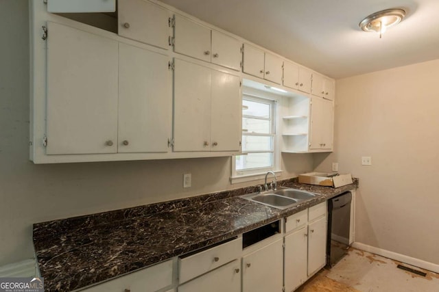 4201 Hicks Rd, Austell, GA 30106 - kitchen featuring dishwasher, open shelves, and white cabinetry