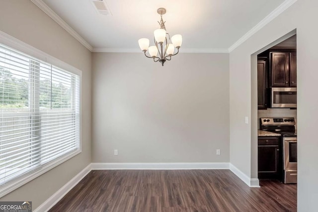 2317 Church St, Hampton, GA 30228 - unfurnished dining area with a chandelier, dark wood-style floors, and ornamental molding
