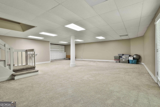 118 Whitfield Run, Peachtree City, GA 30269 - finished below grade area with carpet floors, stairway, and a drop ceiling