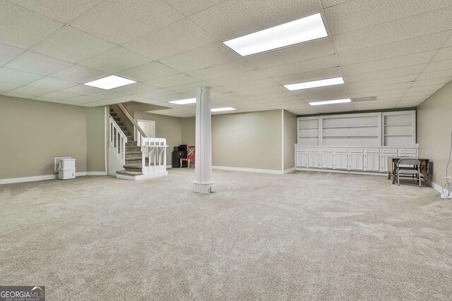 118 Whitfield Run, Peachtree City, GA 30269 - finished basement featuring carpet, stairs, and a drop ceiling