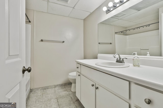 118 Whitfield Run, Peachtree City, GA 30269 - bathroom with a drop ceiling, vanity, and a shower