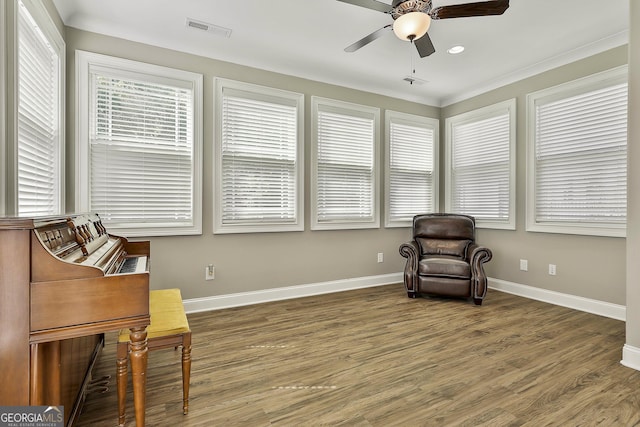 459 N Cove Dr, Newnan, GA 30263 - sitting room featuring a ceiling fan, wood finished floors, and recessed lighting