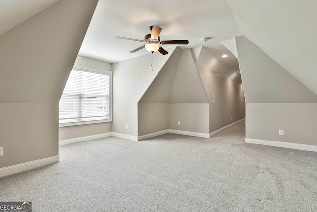 459 N Cove Dr, Newnan, GA 30263 - additional living space with vaulted ceiling, a ceiling fan, carpet flooring, and recessed lighting