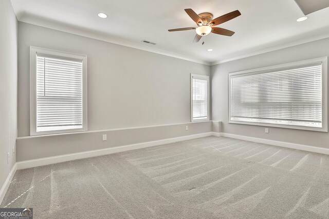 459 N Cove Dr, Newnan, GA 30263 - carpeted empty room featuring crown molding, a ceiling fan, and recessed lighting