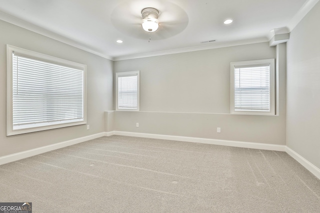 459 N Cove Dr, Newnan, GA 30263 - carpeted empty room featuring crown molding, healthy amount of natural light, ceiling fan, and recessed lighting