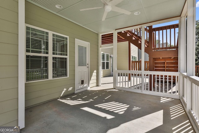 459 N Cove Dr, Newnan, GA 30263 - view of patio with a ceiling fan and stairway