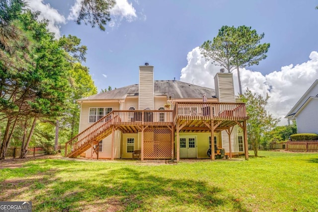119 Creekside Vw, Hiram, GA 30141 - rear view of property with a chimney, a wooden deck, and stairway