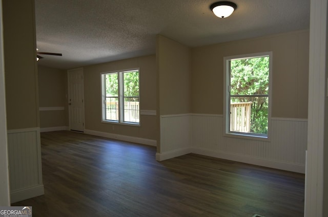 325 High Rd, Forsyth, GA 31029 - spare room featuring a textured ceiling, wainscoting, plenty of natural light, wood finished floors, and a ceiling fan