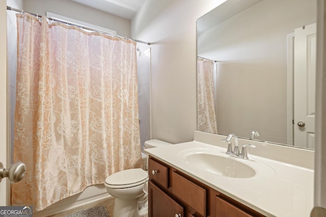 218 Ballymore Ln, Acworth, GA 30102 - bathroom with vanity and shower / tub combo with curtain