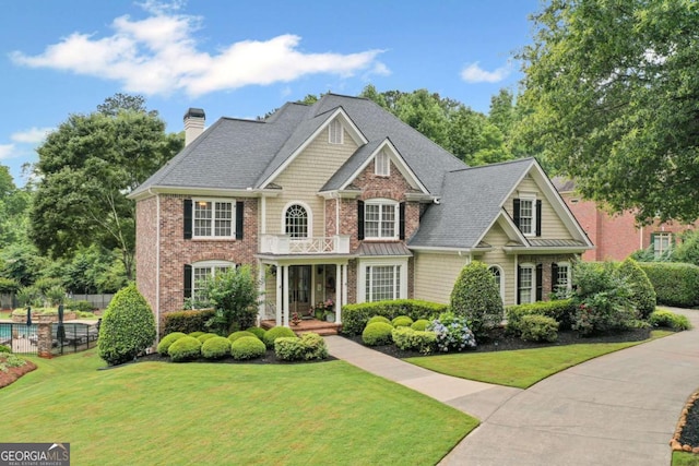 7615 Laurel Oak Dr, Suwanee, GA 30024 - view of front of property featuring a chimney, roof with shingles, and brick siding