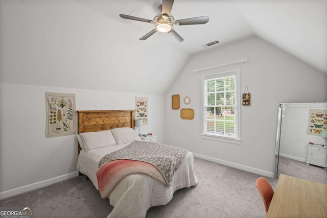 7615 Laurel Oak Dr, Suwanee, GA 30024 - bedroom with carpet, vaulted ceiling, and ceiling fan